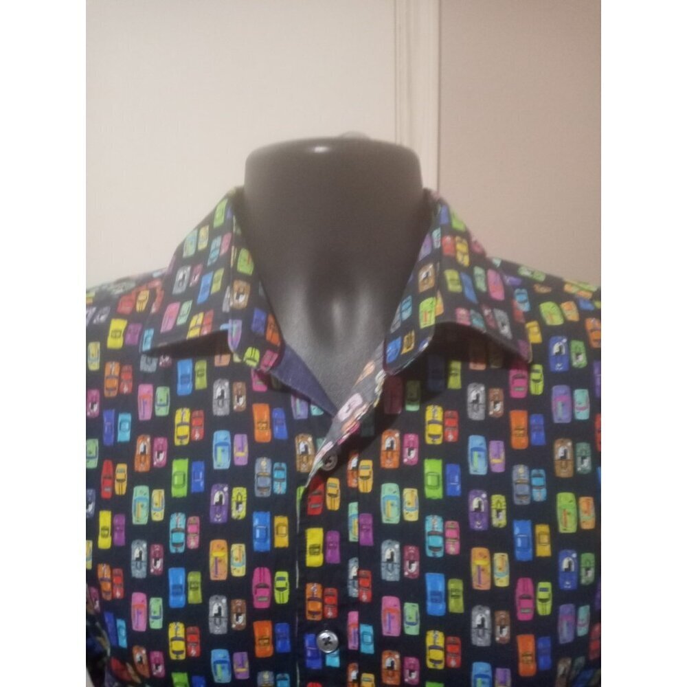 BUGATCHI COLORFUL SPORTS CAR RACE CAR PRINT L/S Button Dress Casual Shirt Sz M - Picture 2 of 12